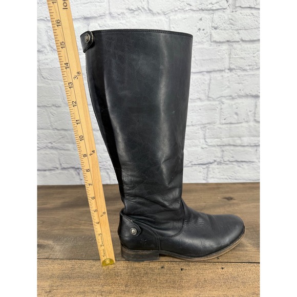 Frye Women's Black Leather Button Back Zip Riding Boots Extended Calf Size 7B - Picture 15 of 16